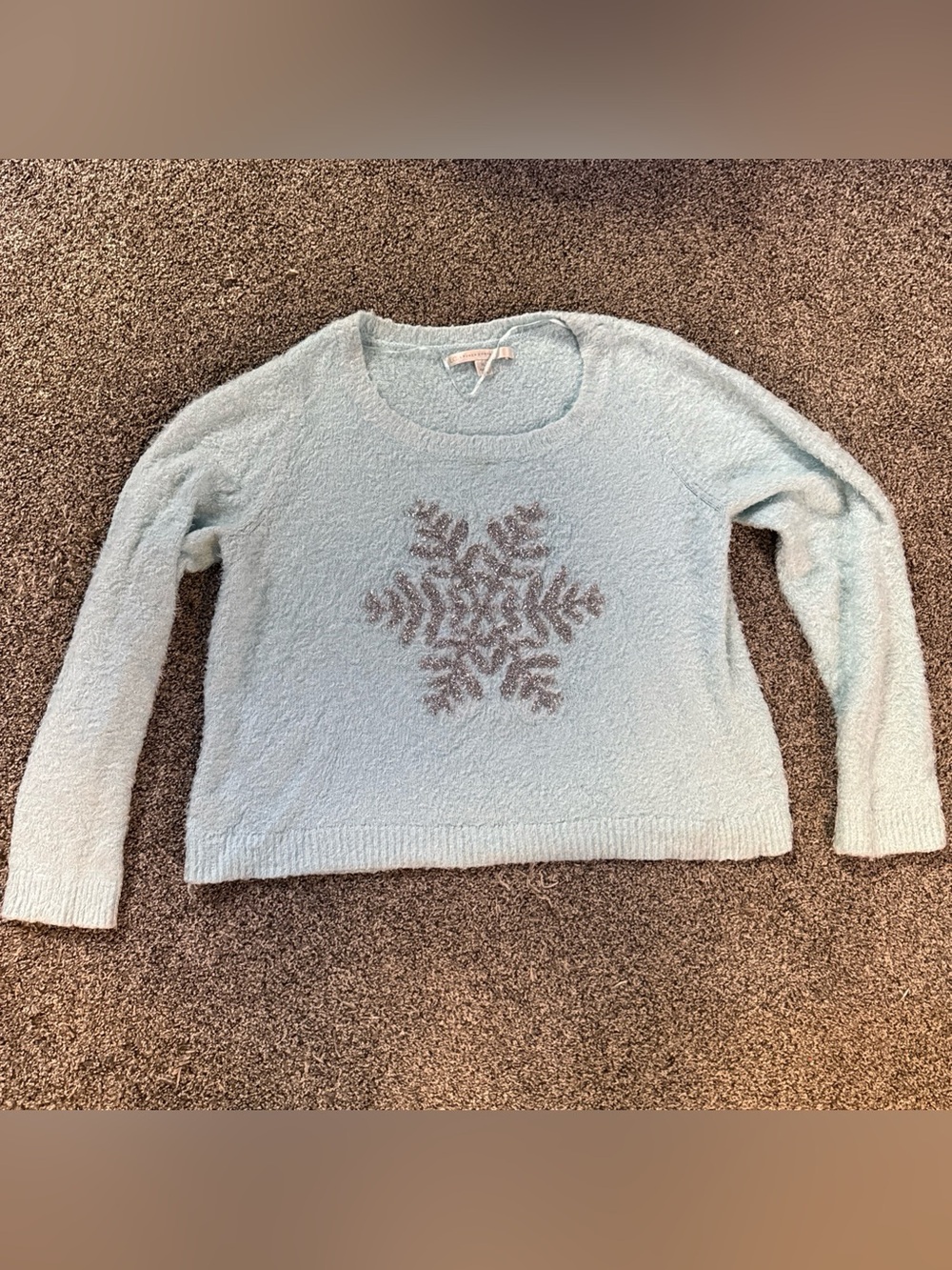 Lauren Conrad Light Blue Fuzzy Soft Sequined Snowflake Sweater X-Large XL